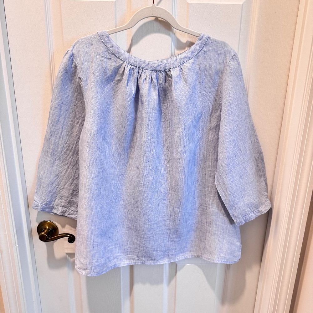 Woman's Button Up Back, Light Blue Top, Size 16, Boden